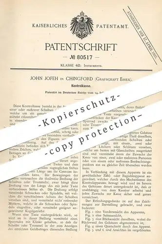 original Patent - John Jofeh , Chingford , Essex , England , 1894 , Kontrollkasse | Kasse , Kassen , Registrierkasse