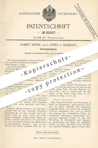 original Patent - Robert Möws , Hamburg , 1894 , Vordruckschablone | Schablone | Vordruck , Formular , Buch , Papier !!