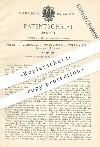 original Patent - Archer Edwards , Thomas Griffin , Curtain Road , Middlesex , England , 1888 , Klappstuhl | Stuhl !!!