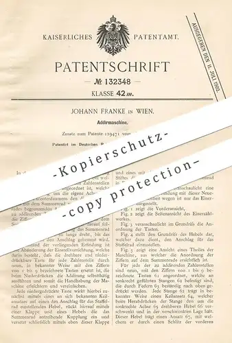 original Patent - Johann Franke , Wien , Österreich , 1901 , Addiermaschine | Rechenmaschine | Rechnen | Mathematik !!!