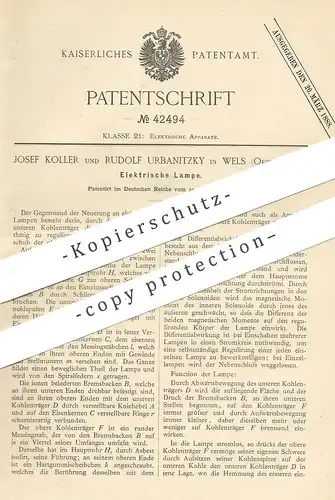 original Patent - Josef Koller , Rudolf Urbanitzky , Wels , Österreich 1887 , Elektrische Lampe | Lampen , Licht , Strom