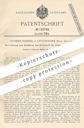 original Patent - Stephen Herring , Leytonstone , Essex , England 1900 , Zuführen von Klebstoff an Zigaretten - Maschine