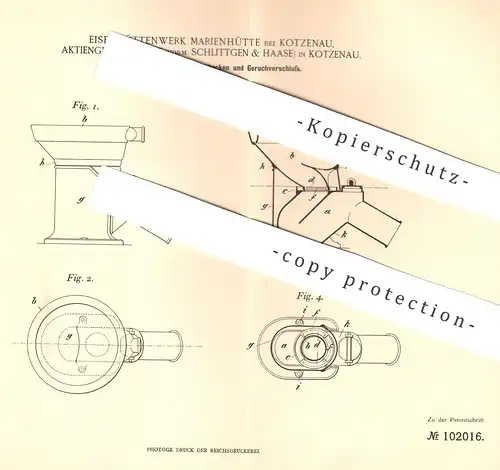 original Patent - Eisenhüttenwerk Marienhütte , Kotzenau | vorm. AG Schlittgen & Haase | Toilette , Abort , WC , Kloset