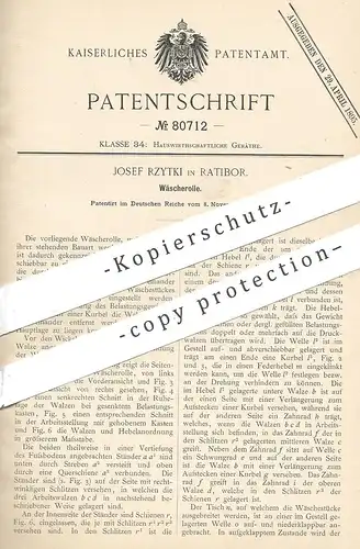 original Patent - Josef Rzytki , Ratibor / Polen , 1893 , Wäscherolle | Wäsche , Wäschemangel , Mangel | Wäscherei !!