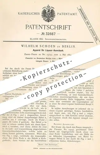 original Patent - Wilhelm Schoen , Berlin , 1885 , Liqueur - Ausschank | Lilör , Wein , Bier , Alkohol | Zapfanlage