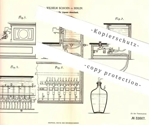 original Patent - Wilhelm Schoen , Berlin , 1885 , Liqueur - Ausschank | Lilör , Wein , Bier , Alkohol | Zapfanlage