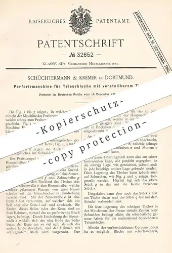 original Patent - Schüchtermann & Kremer , Dortmund , 1884 , Perforiermaschine für Trieurbleche | Blech , Metall