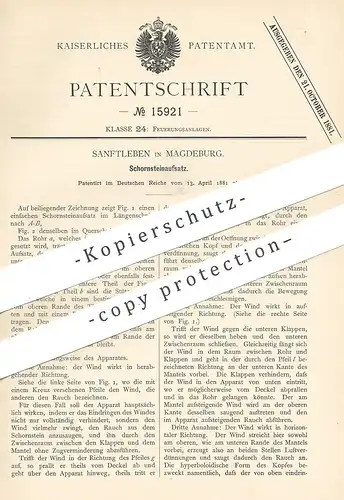 original Patent - Sanftleben , Magdeburg , 1881 , Schornsteinaufsatz | Schornstein , Esse , Ofen | Schornsteinfeger !!!
