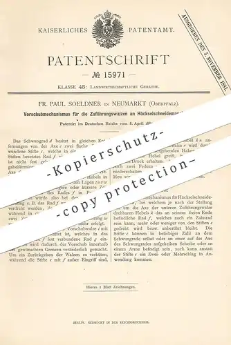 original Patent - Fr. Paul Soeldner , Neumarkt , Oberpfalz , 1881 | Vorschub der Walzen an Häckselschneidemaschine !!!
