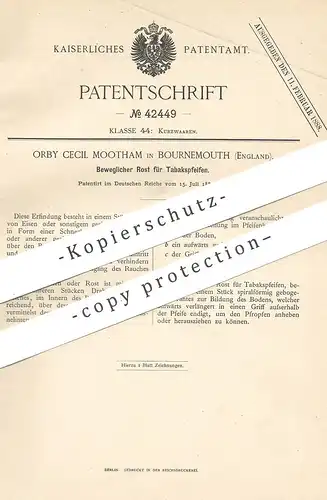 original Patent - Orby Cecil Mootham , Bournemouth , England , 1887 , Rost für Tabakspfeife | Tabak - Pfeife | Rauchen