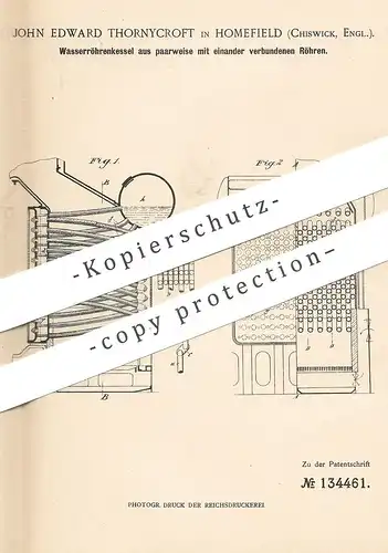 original Patent - John Edward Thornycroft , Homefield , Chiswick , England , 1900 , Wasserröhrenkessel | Kessel !!!