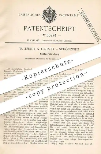 original Patent - W. Lefeldt & Lentsch , Schöningen , 1891 , Kühlvorrichtung | Kühlung | Kühlraum , Kühlschrank !!!