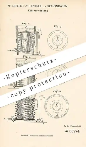 original Patent - W. Lefeldt & Lentsch , Schöningen , 1891 , Kühlvorrichtung | Kühlung | Kühlraum , Kühlschrank !!!