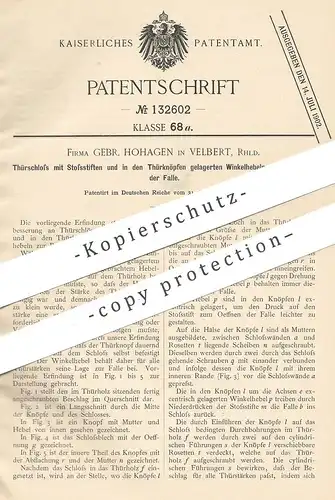 original Patent - Gebrüder Hohagen , Velbert , 1901 , Türschloss | Türknopf | Tür - Schloss | Schlosser , Schlosserei !