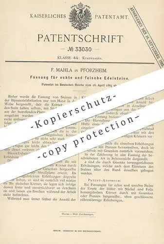 original Patent - F. Mahla , Pforzheim 1885 , Fassung für Edelsteine | Schmuck , Goldschmied | Edelstein | Gold , Silber