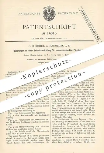 original Patent - C. H. Rohde , Naumburg / Saale , 1880 , Schankvorrichtung | Zapfanlage , Bier , Wein | Ausschank !!!