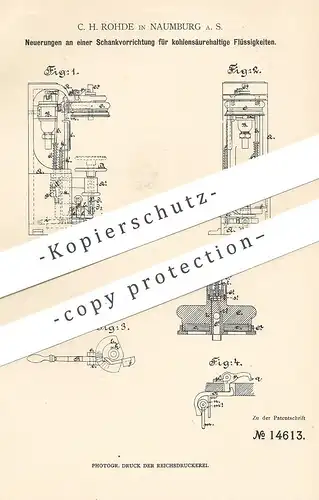 original Patent - C. H. Rohde , Naumburg / Saale , 1880 , Schankvorrichtung | Zapfanlage , Bier , Wein | Ausschank !!!