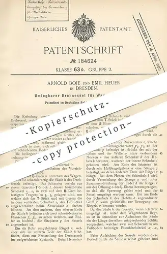 original Patent - Arnold Boie , Emil Heuer , Dresden , 1906 , Drehsessel f. Wagen , Kutsche , Oltimer | Sitz | Sessel !!