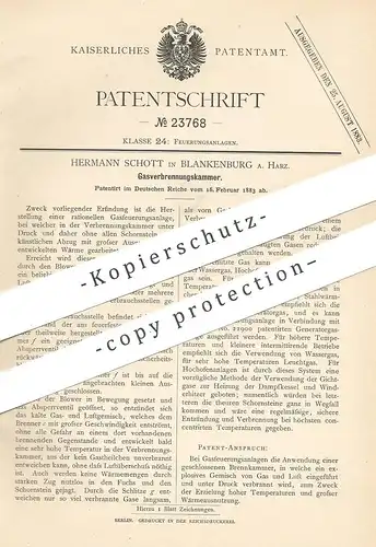 original Patent - Hermann Schott , Blankenburg / Harz , 1883 , Gasverbrennungskammer | Gas - Verbrennungskammer | Ofen !