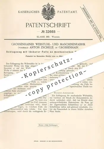 original Patent - Webstuhl- u. Maschinenfabrik , vorm. Anton Zschille , Grossenhain / Dresden | Schlagzeug am Webstuhl
