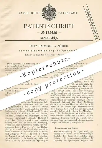 original Patent - Fritz Haemiker , Zürich , Schweiz , 1901 , Verschluss für Spucknapf | Spuckschale , Napf , Schale !!!