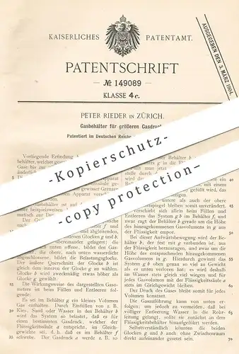 original Patent - Peter Rieder , Zürich , Schweiz , 1903 , Gasbehälter für größeren Gasdruck | Gas , Gase !!!