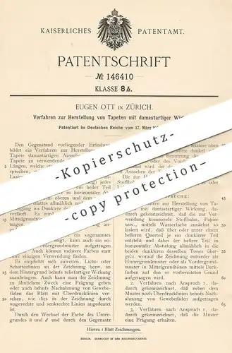 original Patent - Eugen Ott , Zürich , Schweiz , 1903 , Herst. von Tapeten | Tapete , Damast , Stoff , Papier , Farbe !