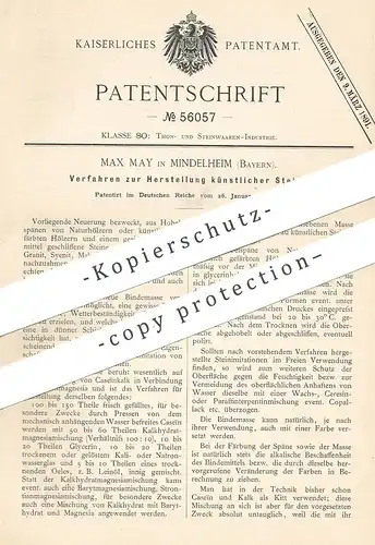 original Patent - Max May , Mindelheim / Bayern , 1890 , Herst. künstlicher Steine | Gestein , Ziegel , Ton , Holz