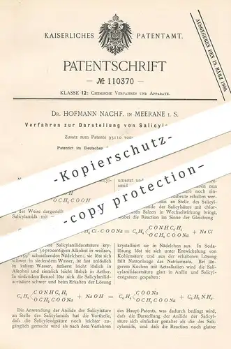 original Patent - Dr. Hofmann Nachf. , Meerane , 1899 , Darstellung von Salicylessigäure | Essig - Säure | Chemie !!