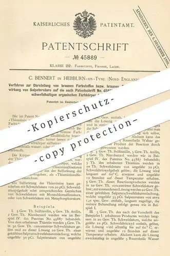 original Patent - C. Bennert , Hebburn on Tyre , England , 1887 , Darst. von brauner Farbstoffe | Salpetersäure , Farbe