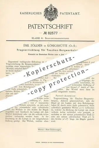 original Patent - Emil Zöllner , Königshütte 1894 | Trage für Taschen - Bergwerkslampe | Taschenlampe , Bergwerk , Lampe