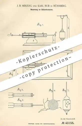original Patent - J. B. Herzog , Karl Bub , Nürnberg 1887 , Bolzenkanone | Bolzen - Kanone | Sport , Schütze , Schießen