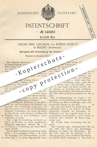 original Patent - Oscar Emil Ohlsson , Edwin Schutt , Malmö , Schweden , 1902 , Gärspund | Fass , Bierfass , Fässer !!!