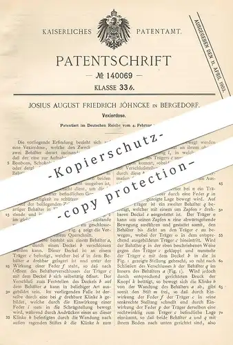 original Patent - Josius August Friedrich Jöhncke , Bergedorf / Hamburg , 1902 , Vexierdose | Dose , Blechdose !!!