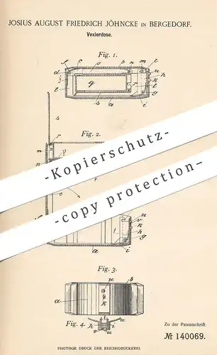 original Patent - Josius August Friedrich Jöhncke , Bergedorf / Hamburg , 1902 , Vexierdose | Dose , Blechdose !!!