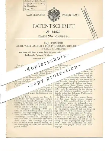 original Patent - Emil Wünsche AG für Photographische Industrie Reick / Dresden | Schichtträger | Fotografie , Kamera !!