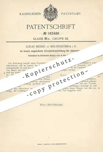 original Patent - Louis Meisel , Brunndöbra , 1906 , Verschluss für Akkordeon | Musikinstrument , Musik !!!