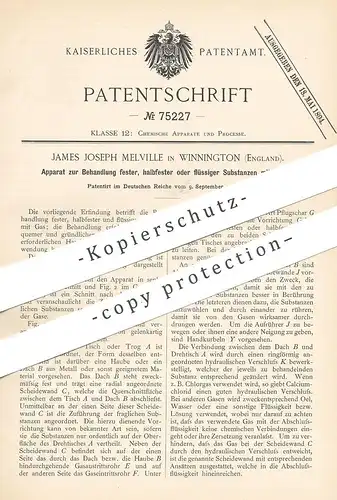 original Patent - James Joseph Melville , Winnington , England , 1893 , Behandlung fester Körper mit Gas | Gase , Chemie