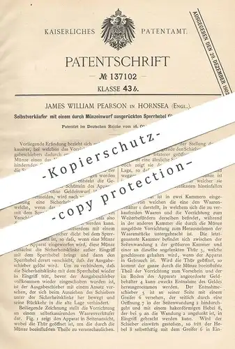 original Patent - James William Pearson , Hornsea , England , 1900 , Selbstverkäufer mit Münzeinwurf | Automat , Kasse !
