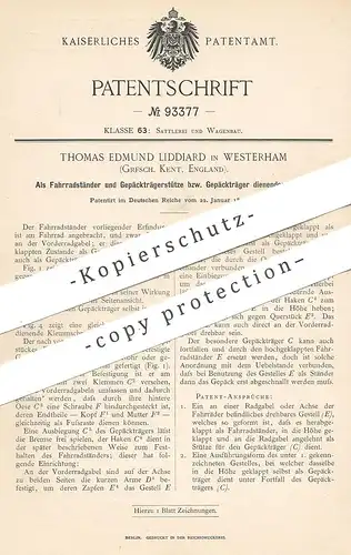 original Patent - Thomas Edmund Liddiard , Westerham , Kent , England , 1897 , Fahrradständer , Gepäckträger | Fahrrad