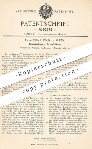 original Patent - Erna End , Wien / Österreich , 1896 , Zusammenlegbarer Verkaufsständer | Laden , Wagen , Dach , Schirm