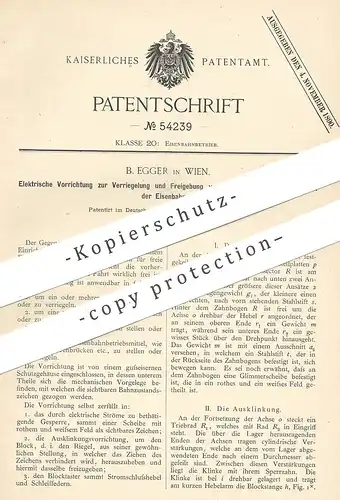 original Patent - B. Egger , Wien / Österreich , 1889 , Signal- u. Weichenstellhebel der Eisenbahnen | Eisenbahn , Strom