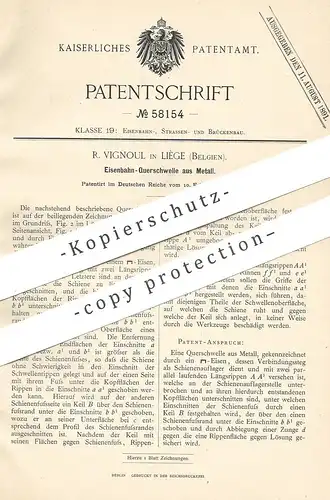 original Patent - R. Vignoul , Liège , Belgien , 1891 , Eisenbahn - Querschwelle aus Metall | Schwelle , Eisenbahnen !!!