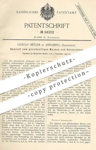 original Patent - Gustav Müller , Annaberg / Erzgebirge , 1890 , gleichzeitiges Messen u. Vorzeichnen für Buchbinder !!!