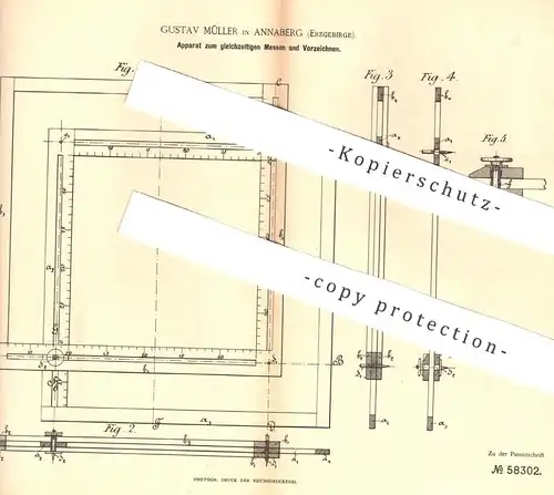 original Patent - Gustav Müller , Annaberg / Erzgebirge , 1890 , gleichzeitiges Messen u. Vorzeichnen für Buchbinder !!!
