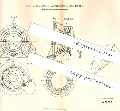 original Patent - Moritz Liesegang , Hammersdorf / Braunsberg 1890 , Kartoffelerntemaschine | Kartoffel - Erntemaschine