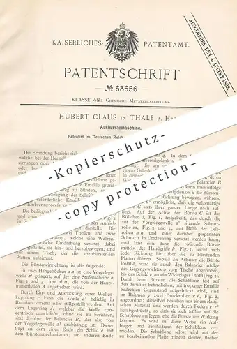 original Patent - Hubert Claus , Thale / Harz , 1891 , Ausbürstemaschine | Bürste | Emaille , Emaillieren , Metall !!!