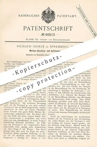 original Patent - Richard Heinze , Spremberg , 1891 , Marken Ausstanzen u. Aufkleben | Etiketten , Verpackung , Waren !!