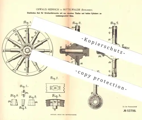 original Patent - Oswald Heinrich , Mittenwalde , Schlesien | Elastisches Rad für Straßenfuhrwerk | Räder , Wagenrad !!