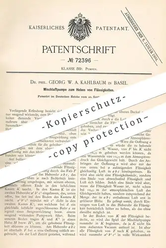 original Patent - Dr. Phil. Georg W. A. Kahlbaum , Basel , Schweiz , 1891 , Mischluftpumpe | Pumpe , Pumpen !!!